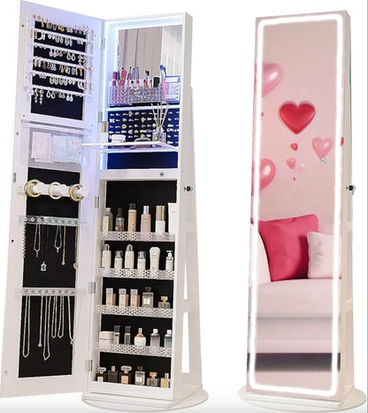 Joyería de pie con espejo LED, organizador giratorio de 360° 😍